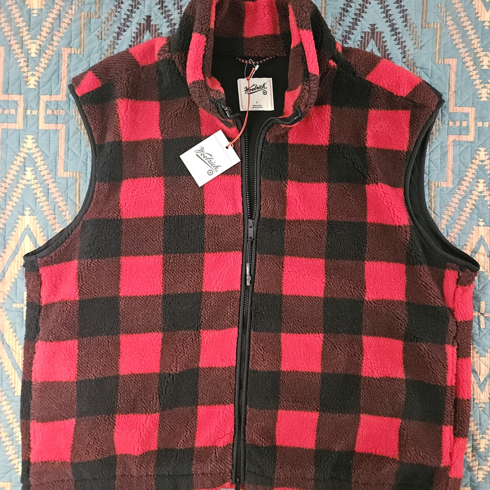 Woolrich Red and Black Plaid Fleece‎ Vest